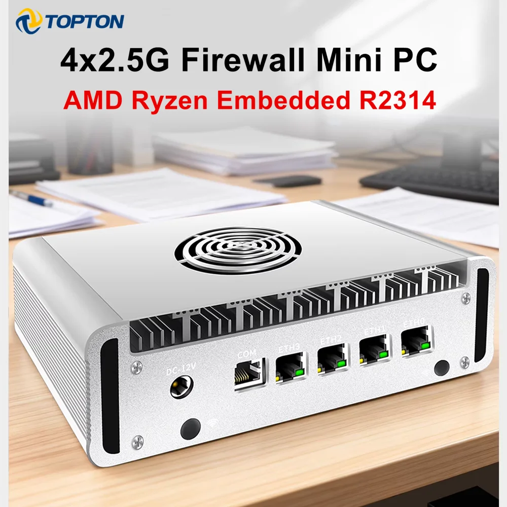 Mini PC Pare-feu Métallique Topton Intel N150 AMD Ryzen Embedded R2314 4x2.5G LAN NVMe 6xUSB Proxmox pfSense OPNsense Serveur Domestique