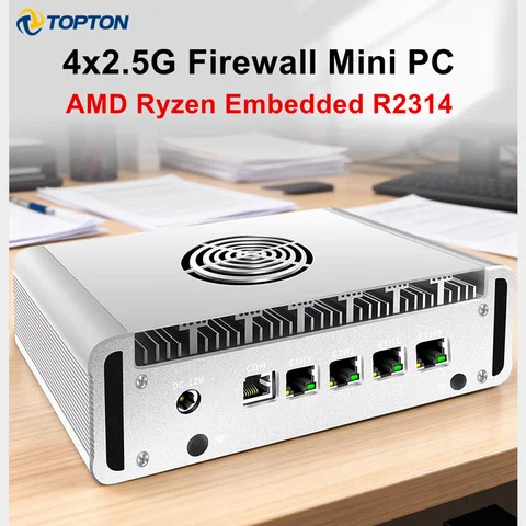 Topton Metal Firewall Mini PC Intel N150 AMD Ryzen Embedded R2314 4x2.5G LAN NVMe 6xUSB Proxmox PfSense OPNsense Home Server