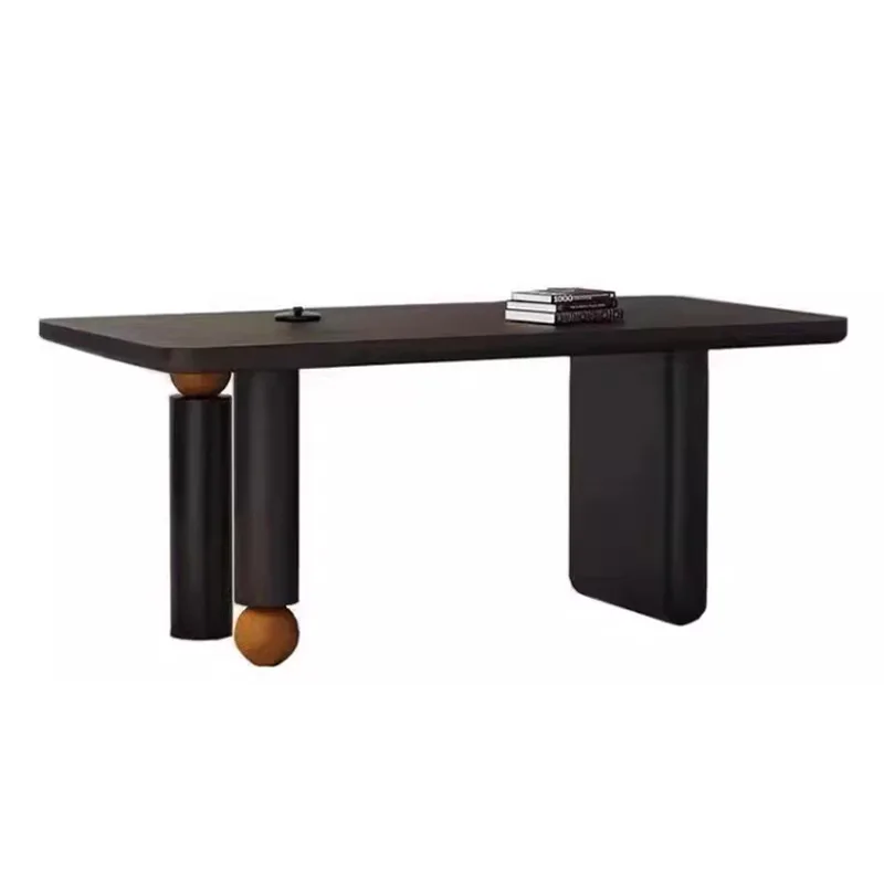 French antique rock slab dining table solid wood household small apartment rectangular designer art Internet celebrity