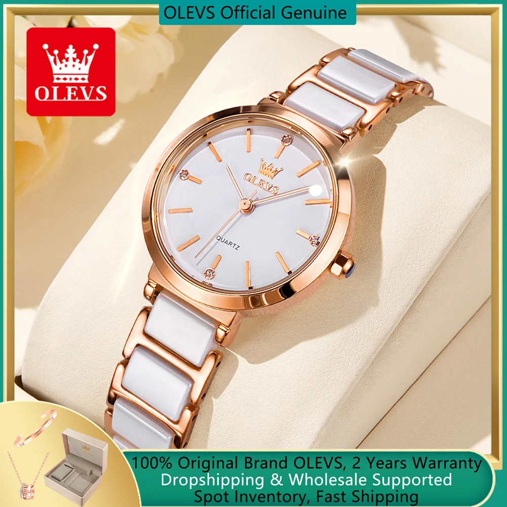 OLEVS Ceramics Watchstrap Quartz Women Watch Waterproof Luxury Brand Watch For Women Fashion Elegant Ladies Bracelet Watch 5877