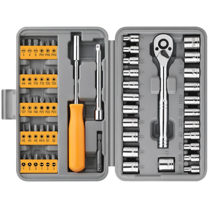 AliExpress Hi-Spec Apollo 57Pcs 1/4" Socket Ratchet Wrench Set Complete Car Repair Tools Set for Car Bike Motorcycle Maintenance Mechanic Tools