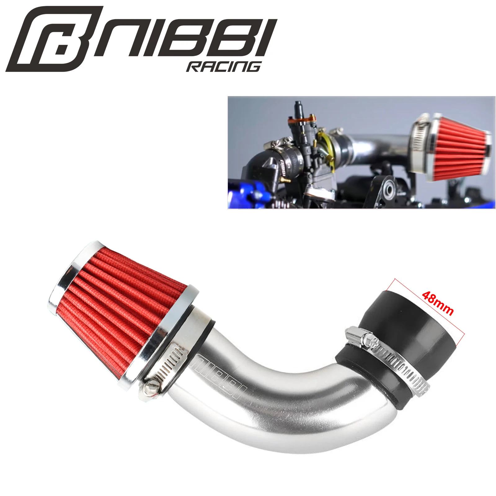 

NIBBI High Flow CNC Air Filter 48mm Aluminum Curve Pipe Intake Manifold Kit for Honda Yamaha GY6 Scooter Engine Carburetor Inter