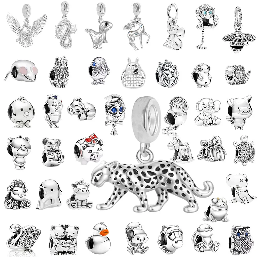 جديد غرامة DIY صنع الحيوان سلسلة Pavé السلاحف البحرية 、Wise Ow、Dinosaur قلادة استرخى خرزة ساحرة تناسب الأصلي النساء سوار مجوهرات