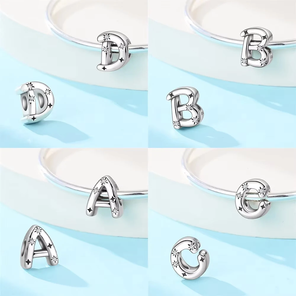 Original 925 Silver Elegant A-Z 26 Letters Charms BeadsFit Original Bracelets Bag Keychain Pendant Diy Women Jewelry Gift view 3