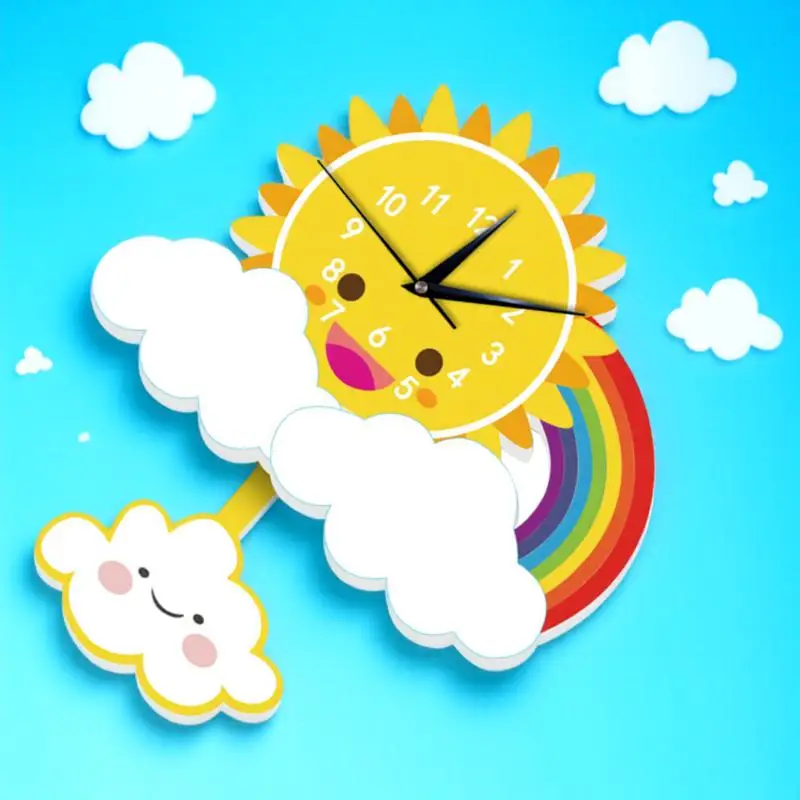 

Creative Sun Rainbow Wall Clock Premium Material Accurate Timekeeping Decorative Swing Clock for Home Room Office Kids Room Gift