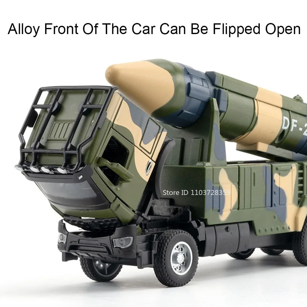 1:35 HONGQI DF21D FQ-16 미사일 차량 모델 장난감 합금 다이캐스트 군용 차량 사운드 라이트 도어 열림 풀백 소년 선물