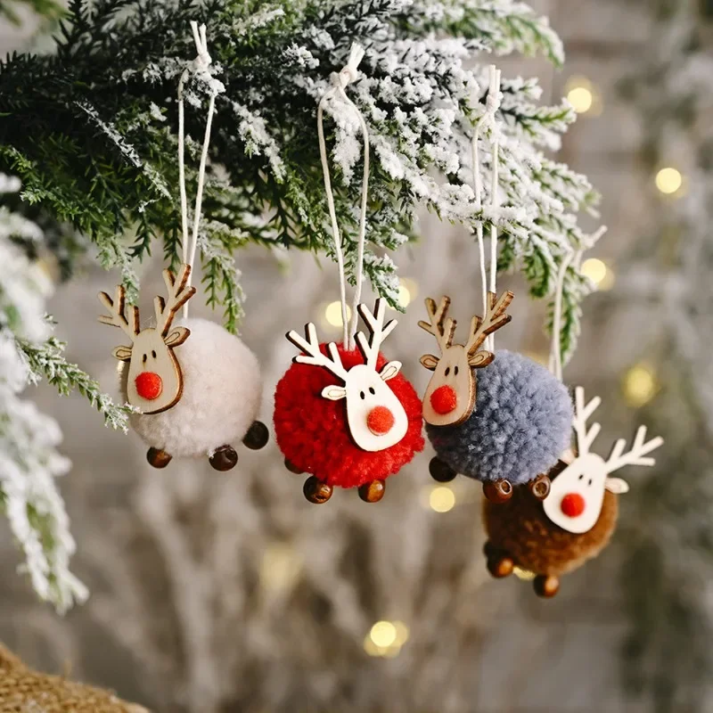 1-10pcs Christmas Felt Elk Hanging Ornaments Cute Reindeer Craft Decorations Xmas Tree Wooden Pendants New Year Party Kids Gifts