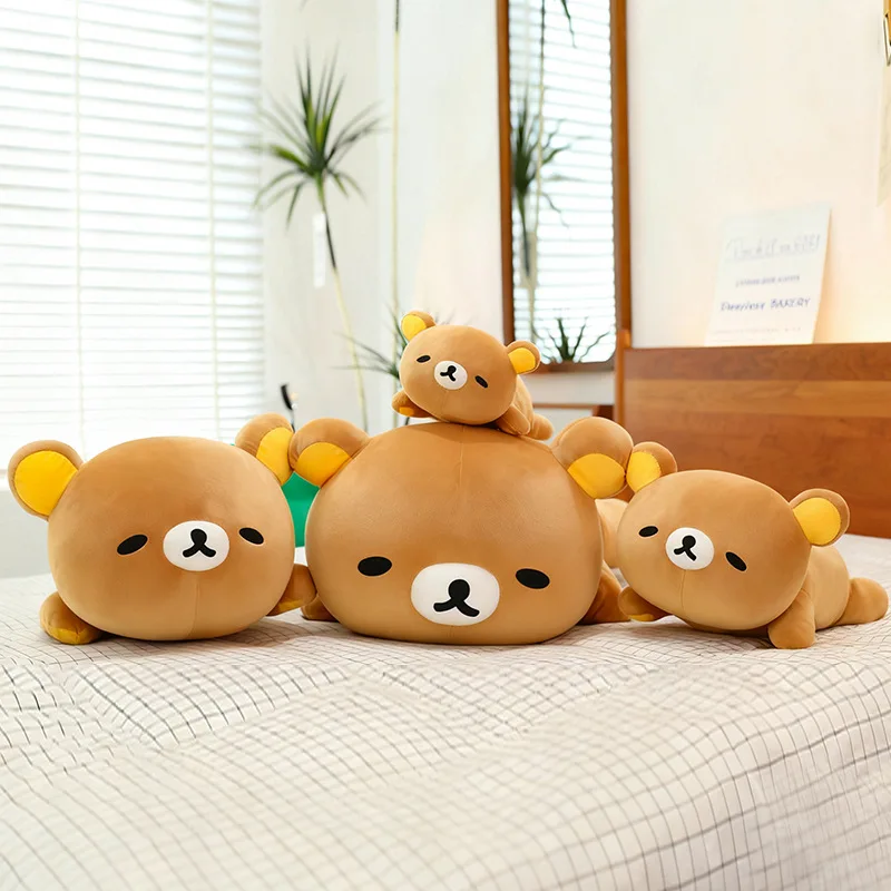 Chubby Rilakkuma Plush Toy Lying Down Pose Pillow Bear Cute Companion Comfort Doll Soft Sofa Cushion Room Decoration Gift