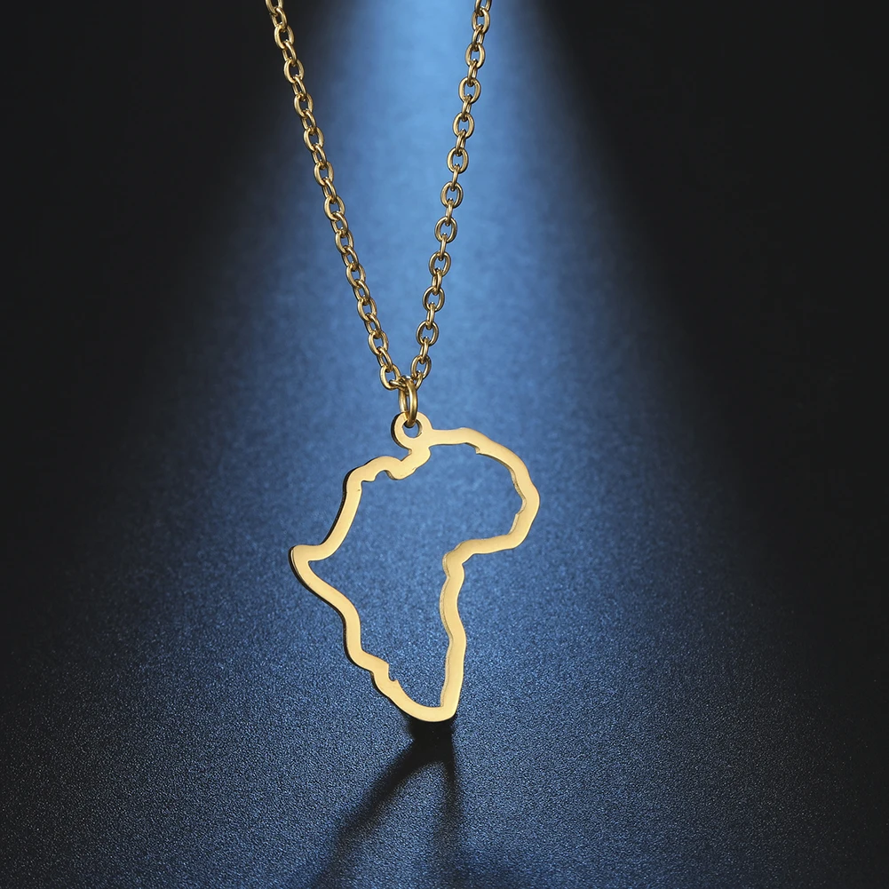 My Shape African Necklaces Women Men Stainless Steel Hollow Map Pendant South Africa Necklace Chain Choker Jewelry Gifts Female