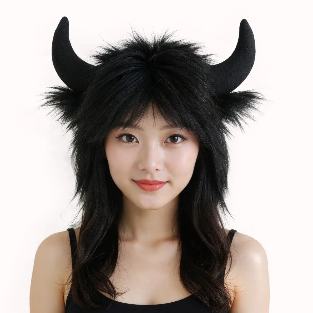 Furry Solid Color Ox Horn Hat Fur Trim Thickened Demon Ear Protection Hat Fluffy Warm Winter Pullover Cap Winter