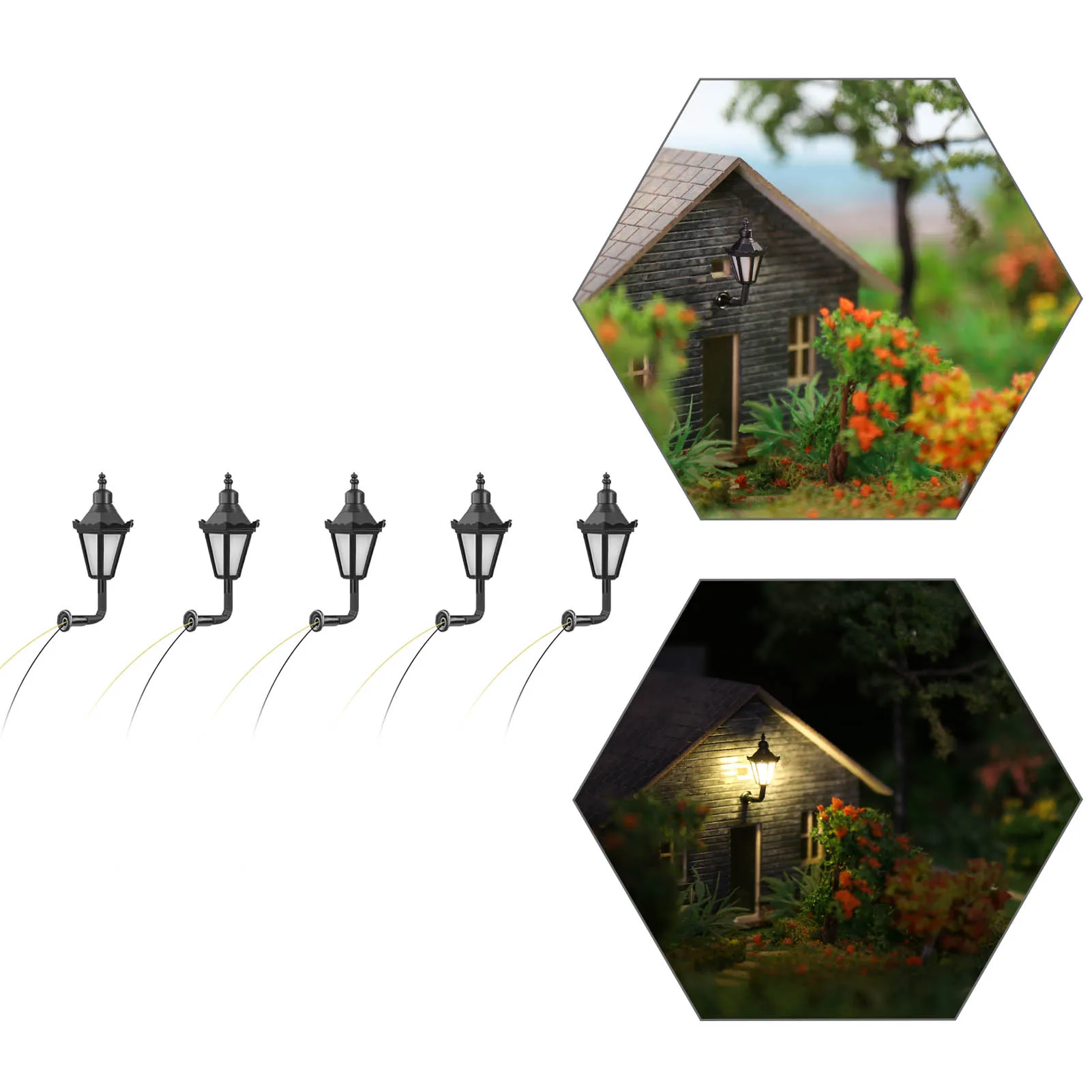 5pcs Model Railway 1/200 Outdoor LED Lamppost Lamps Wall Lights Z N Scale 12V New LBD06