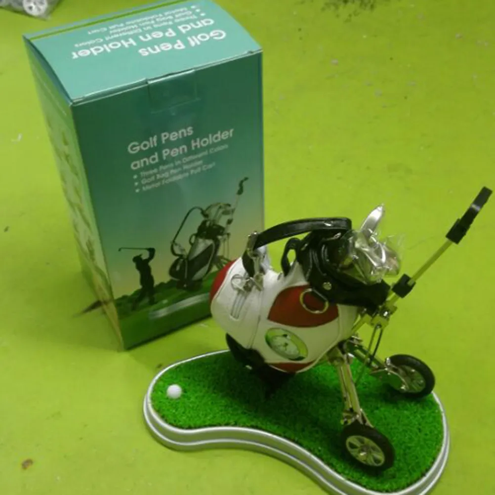 Golf Ball Pen Box with 3 Color Ballpoint Pens Zinc Alloy PU Creative Pen Container Desktop Organizer Zipper Storage