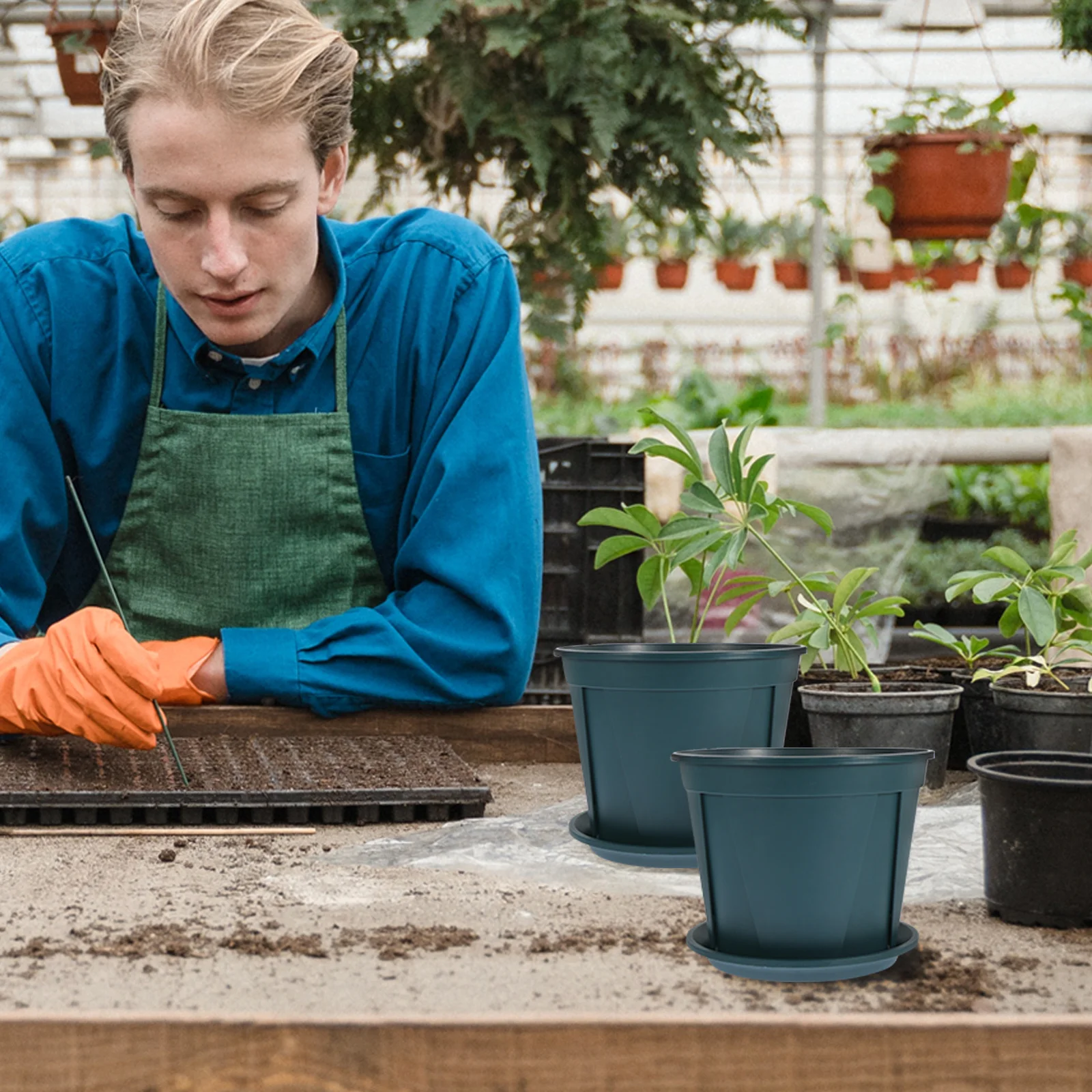 

5Sets Root Control Pots Heavy Duty Plastic Plant Pots with Trays for Easy Replacement Beautiful Purifying Decor