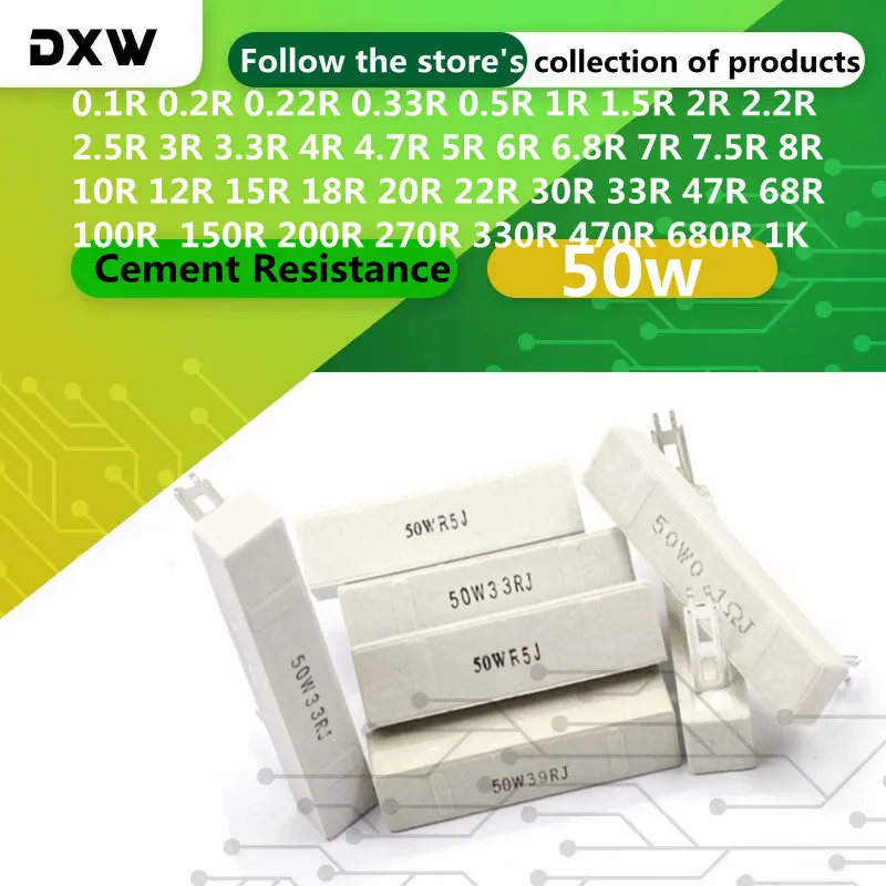 1PCS/Lot 50W Cement Resistance  0.2  0.5 1 1.5 2 2.5 3 4 5 6 8 10 15 20 25 30 39 50 100 180 220 250 300 500Ohm 1k Power Resistor