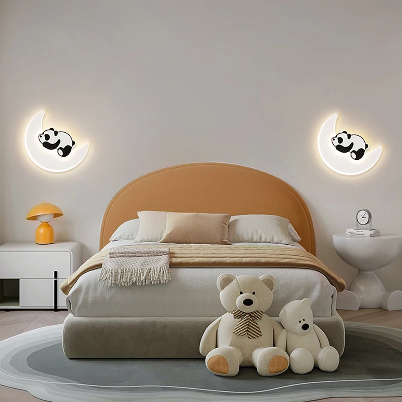 Creative Panda Wall Lamps Iron Wall Sconces Astronaut Bedroom Bedside Wall Light for Kids Baby Boy Children\'s Room Lighting