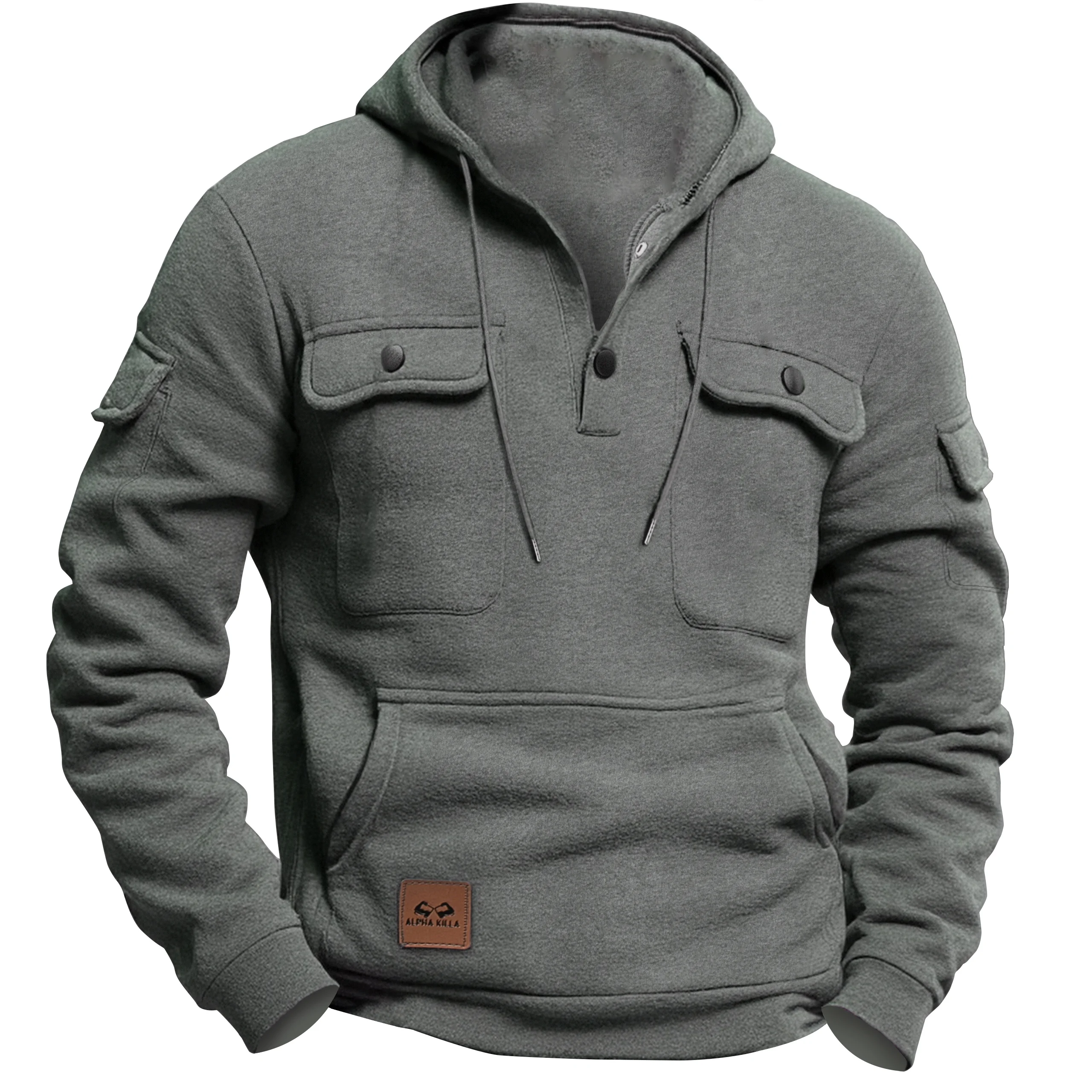 

A new single-breasted hooded sweatshirt for men in the autumn and winter of 2025, a comfortable knitted fleece hooded sweatshirt
