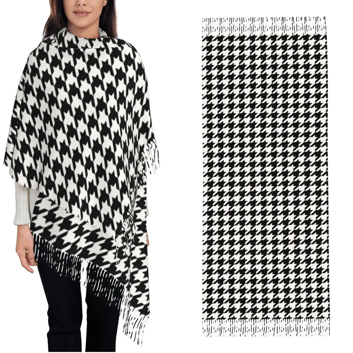 

Houndstooth Check Shawls Wraps for Womens Winter Warm Long Soft Scarf Hounds Tooth Checkered Pashmina Shawl Scarves