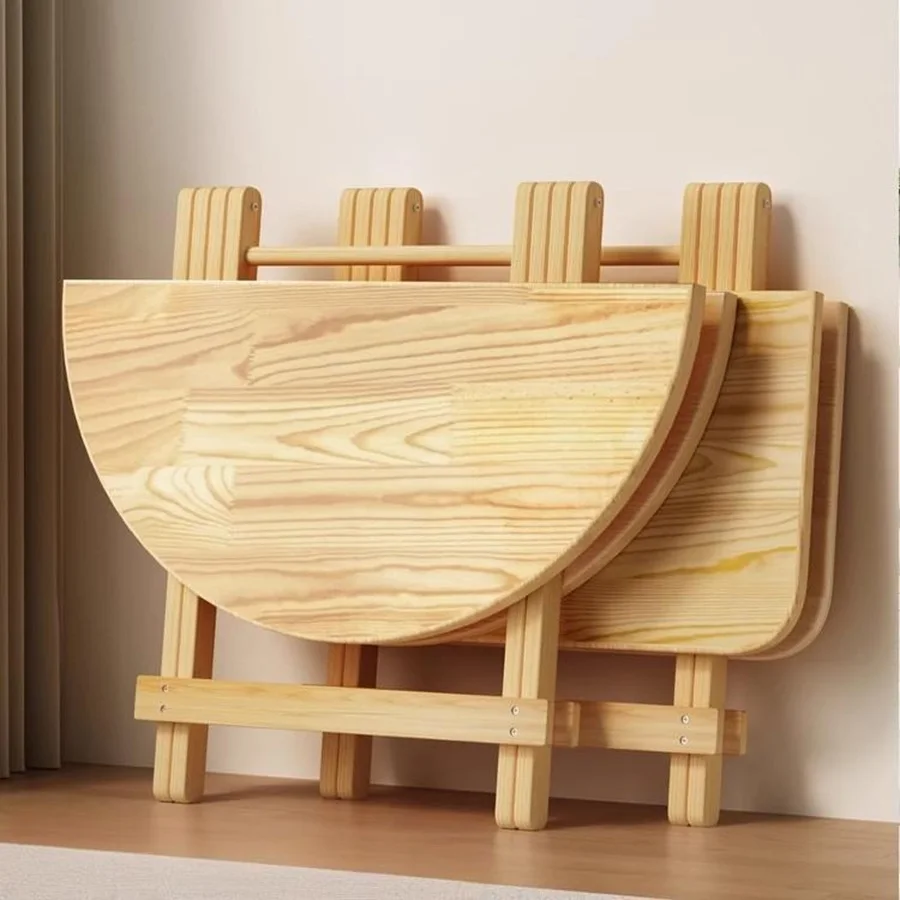 Solid wood folding table, home dining table, outdoor portable storage simple round table, small apartment dining table