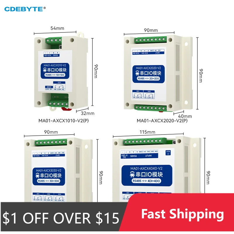 

Модуль ввода-вывода Последовательная сеть ввода-вывода RS485 DI/DO CDEBYTE MA01 НОВАЯ серия Стандартная изоляция протокола Modbus RTU промышленного класса
