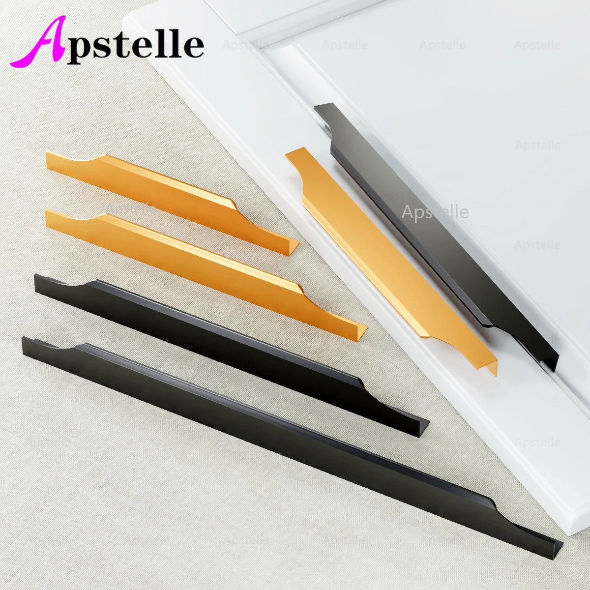 APSTELLE Golden Wardrobe Drawer Extended Furniture Decoration Handle Black Punching Free Embedded Cabinet Mobile Door Handle