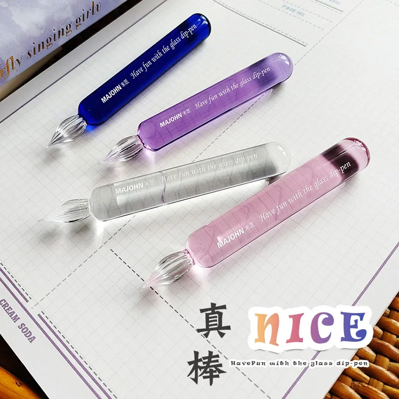 MAJOHN/Mojiang Stick Glas Dip Pen Farbe Tinte Waschen Stift Tasse Set Geschenk Box Hand Zelt Zeichnung Haken Linie blume Körper Englisch