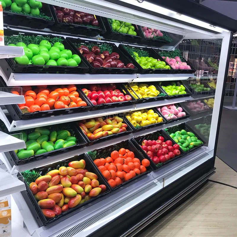 FOODLINE Customized Upright Commercial Supermarket Open Refrigerator Fruit Display Vegetable Chiller Refrigerator Equipment
