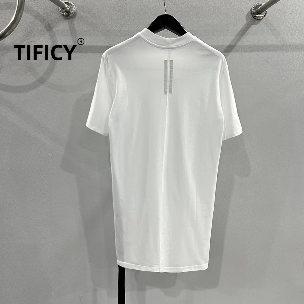 High Street RO Tees Tshirt Men's Summer Double Line Basic Solid Color Slimming Bottom Black and White Short Sleeved T-shirt