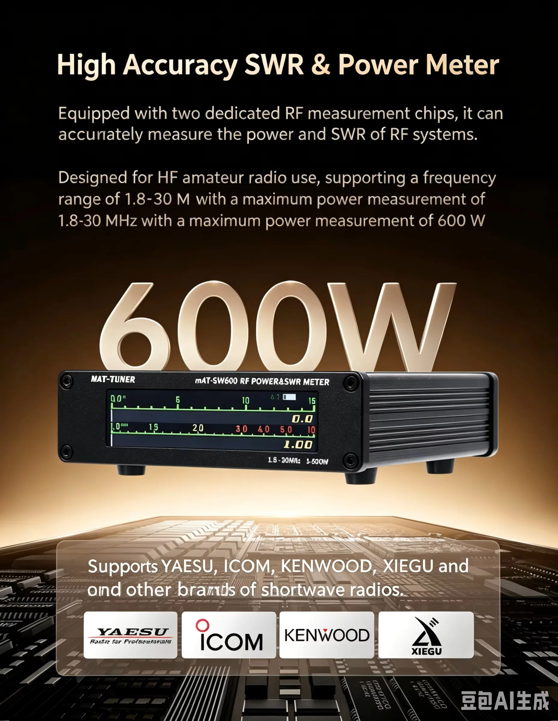 MAT-SW600 Shortwave Digital Standing Wave Meter Power Meter 1.8-30MHz shortwave radio HF high-precision measurement 600W