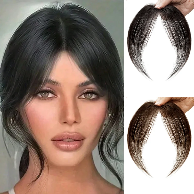 25cm Human Hair Women's 3D Eight Character Air Bangs for Topper Hair Natural Forehead Whitening Hair Enhancement Head Curtain