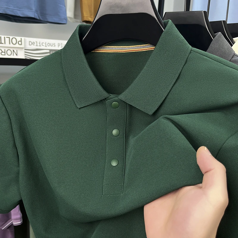 Men's Short Sleeved T-shirt Made of Pure Cotton with Silk Gloss and A New Loose and Thin Half Sleeved Solid Color Polo Shirt