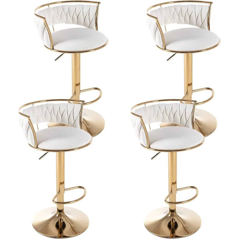

Modern Swivel Bar Stools Set of 4, Velvet Adjustable Height Low Back Kitchen Island Counter Bar Chair with Golden Base, White
