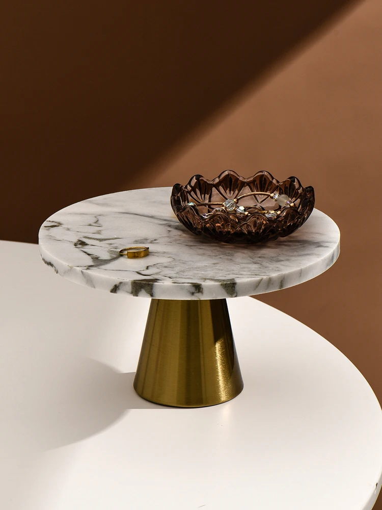 Nordic Creative Design Marble Plate Japanese Dessert Plate Cake Stand Entrance Sundries Storage Tray With High Foot ケーキ スタンド