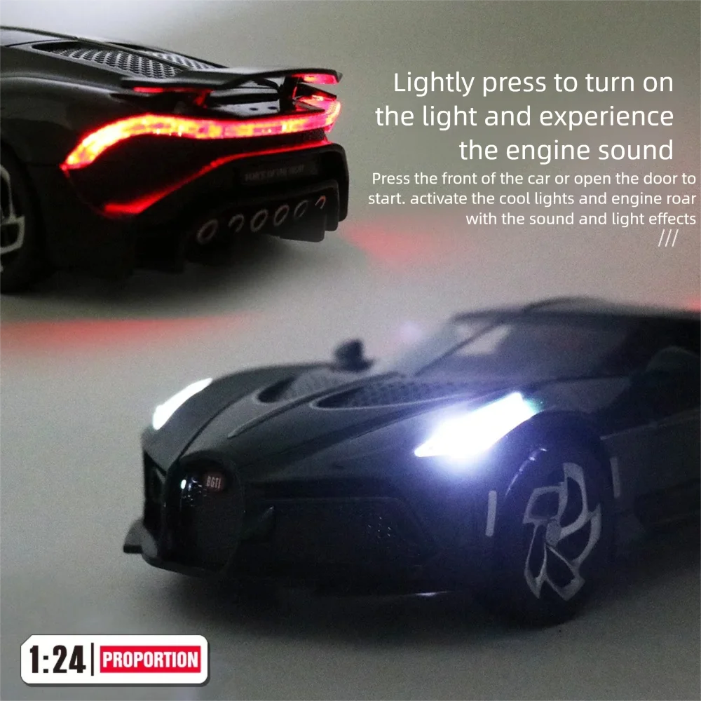 1:24 ブガッティ ラ・ヴォワチュール・ノワール 合金製スーパーカーモデル ドアとボンネット、トランクが開く 男の子の誕生日プレゼント