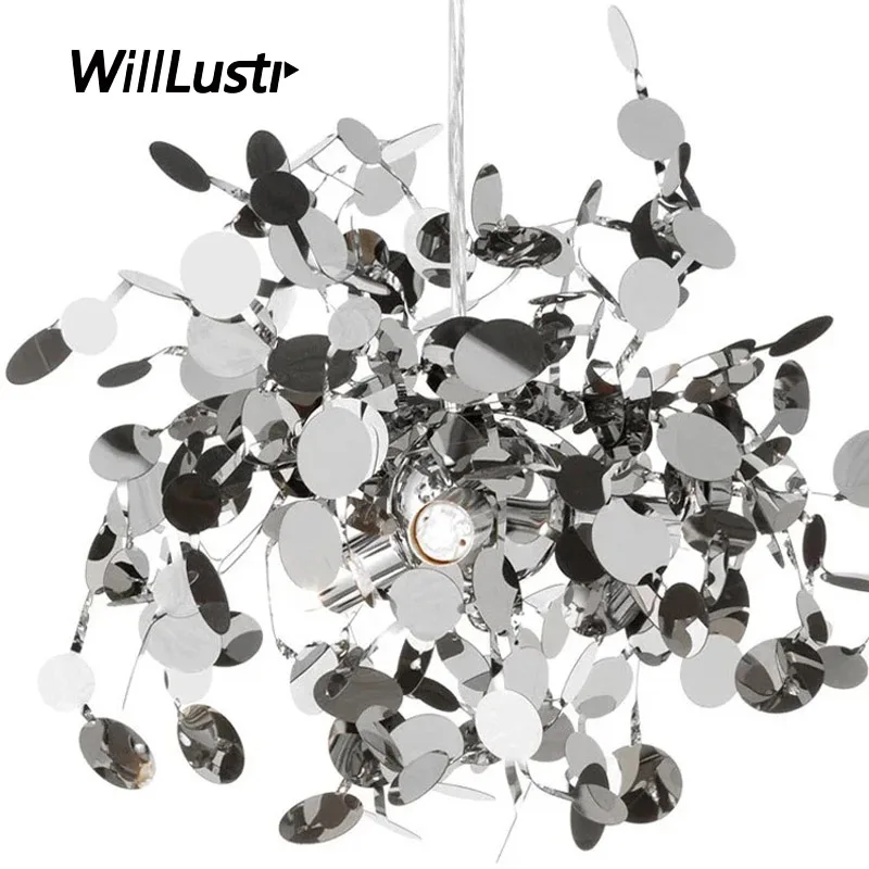 

Argent Leaves Pendant Lamp Stainless Steel Ceiling Chandelier Living Dining Room Restaurant Hotel Suspension Hanging Lighting