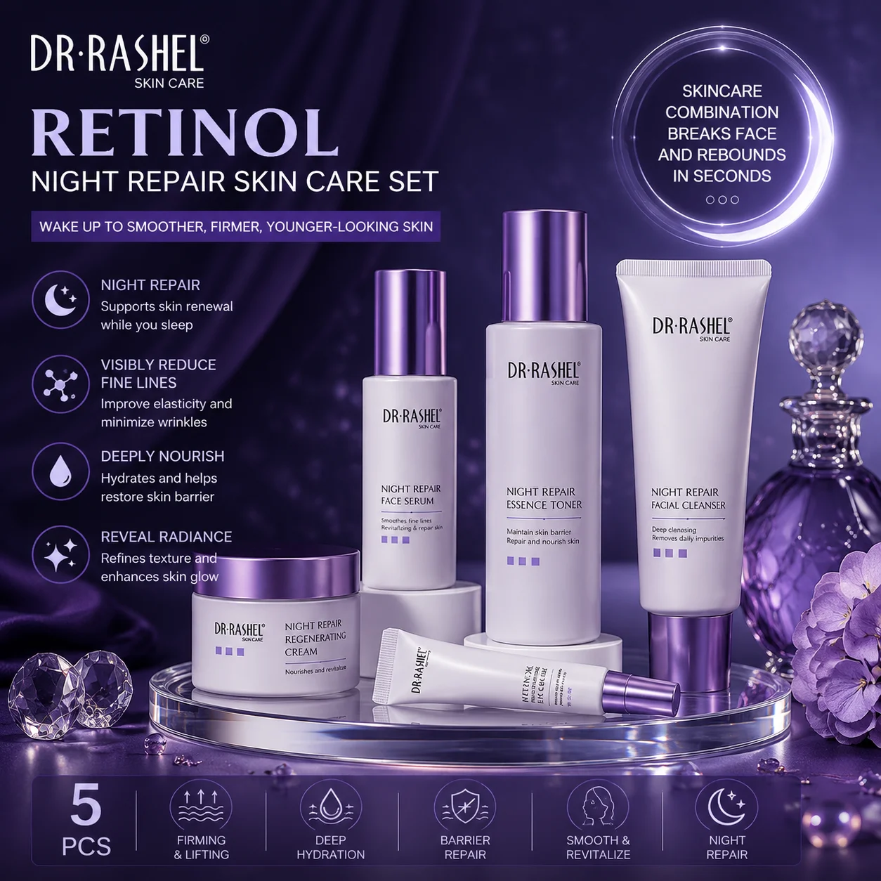 DR·RASHEL Retinol Hautpflegeset Anti-Aging Feuchtigkeitspflege mit Massagegerät Perfekte Geschenkwahl – Detail 3