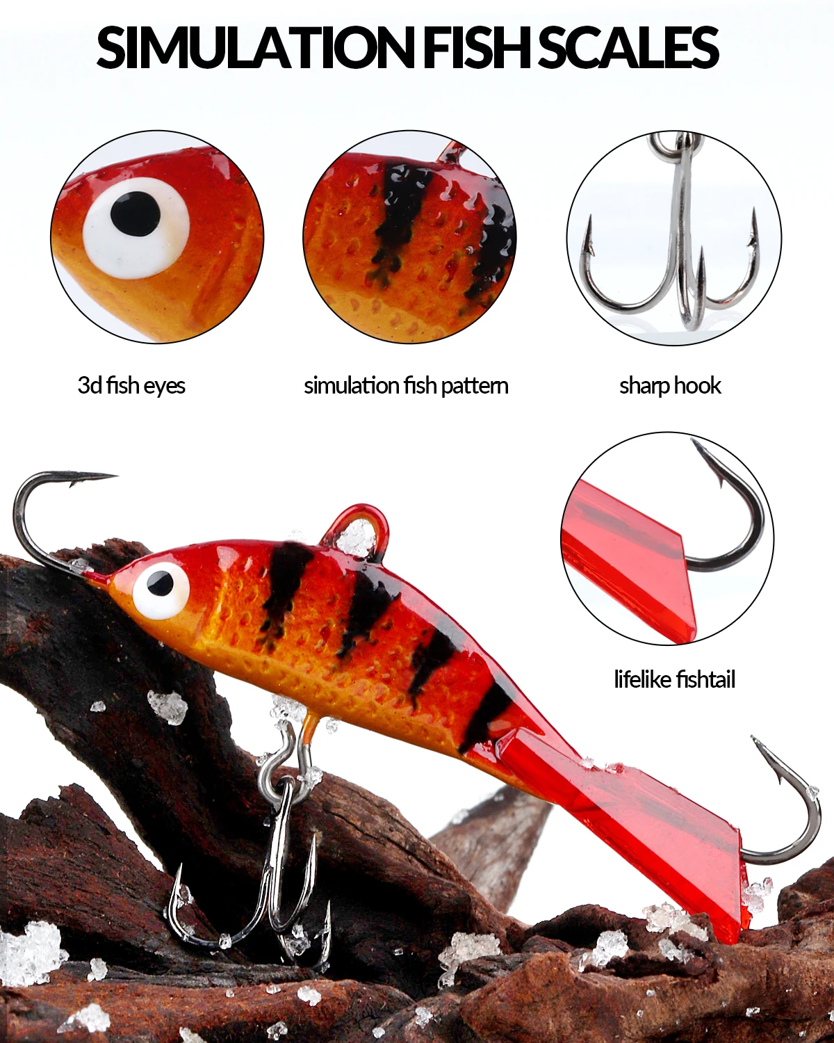 THKFISH 14pcs Ice Fishing Hard Lures Kit Simulaiton 3d Eyes Glow Fishing Baits Set Winter Ice Fishing Jigs Heads Hooks Kit