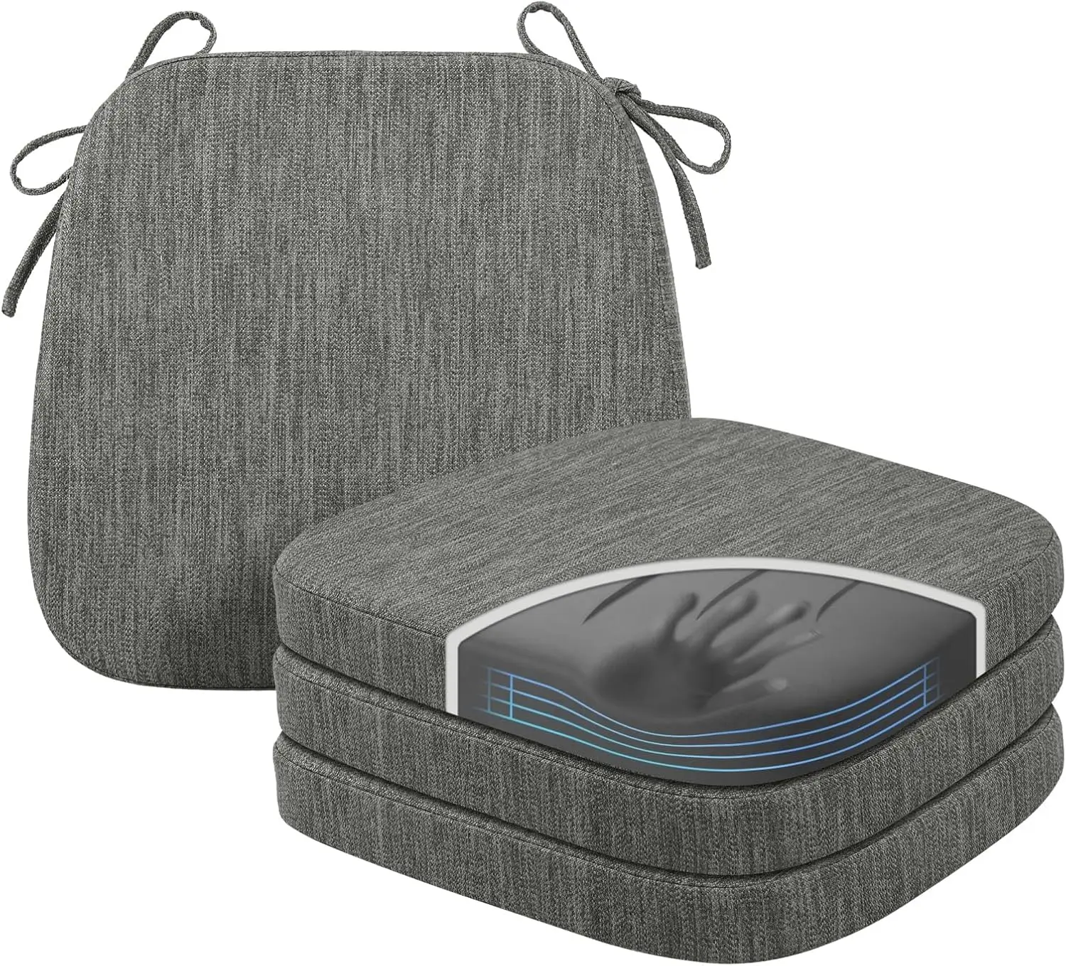 

Kitchen Chair Cushions Set of 4, Memory Foam Dining Chair Pads with Ties and Washable Cover, 17x16x2 Inches, Grey