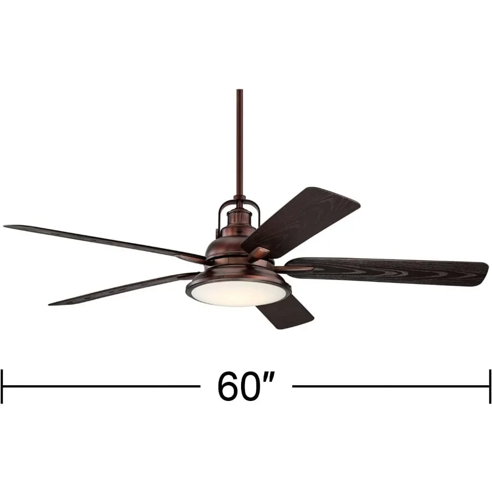 Ventilateur de Plafond Industriel pour Vent et Mer, Niket Extérieur, avec Lumière LED, Télécommande, Intensité Variable, Bronze Brossé à l'Huile, Marron, 60 Pouces