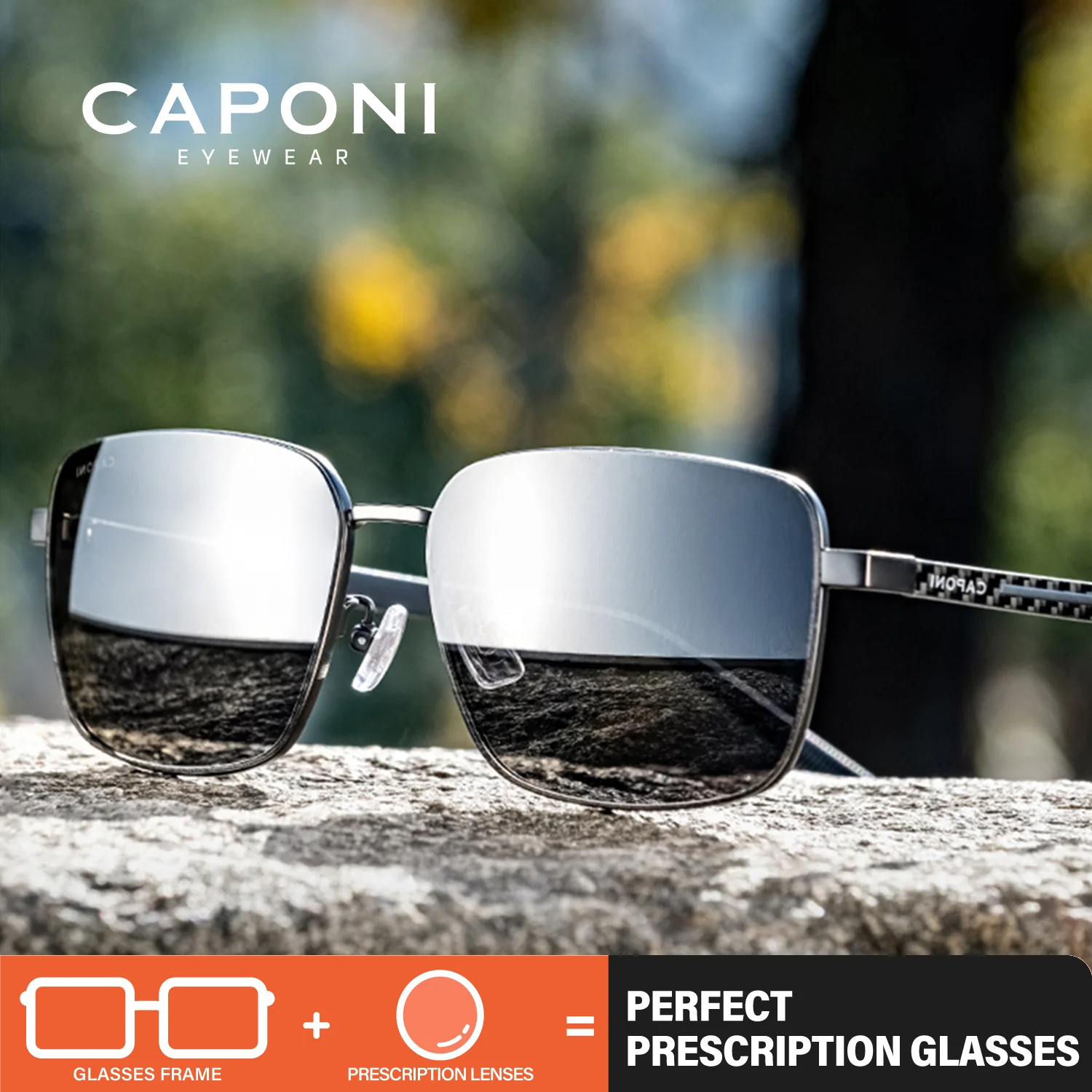 

CAPONI Prescription Night Vision Sunglasses Men Outdoor Photochromic Gray Shades Driving UV400 Brand Designer Sunglasses PJ24704