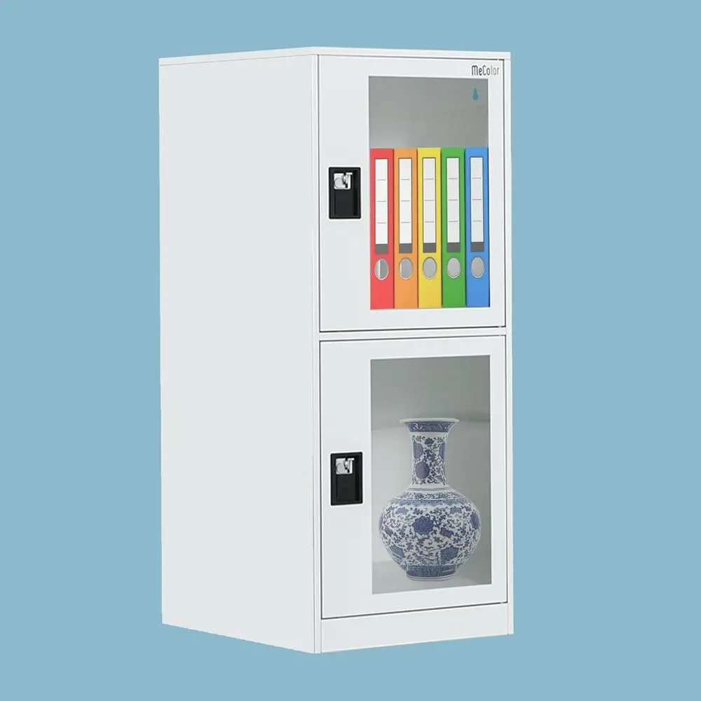 

Compact Storage Cabinet with Padlock, Clear Door Office Cabinet, Metal Locker for Office and Home Gym (White)