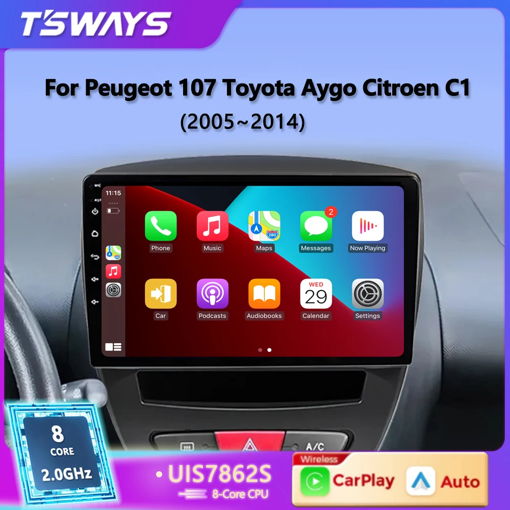 Tsways L6 Pro-radio Multimedia con GPS para coche, Radio con Android 12, 2 din, estéreo, CarPlay, para Peugeot 107, Toyota, Aygo, Citroen C1, 2005-2014
