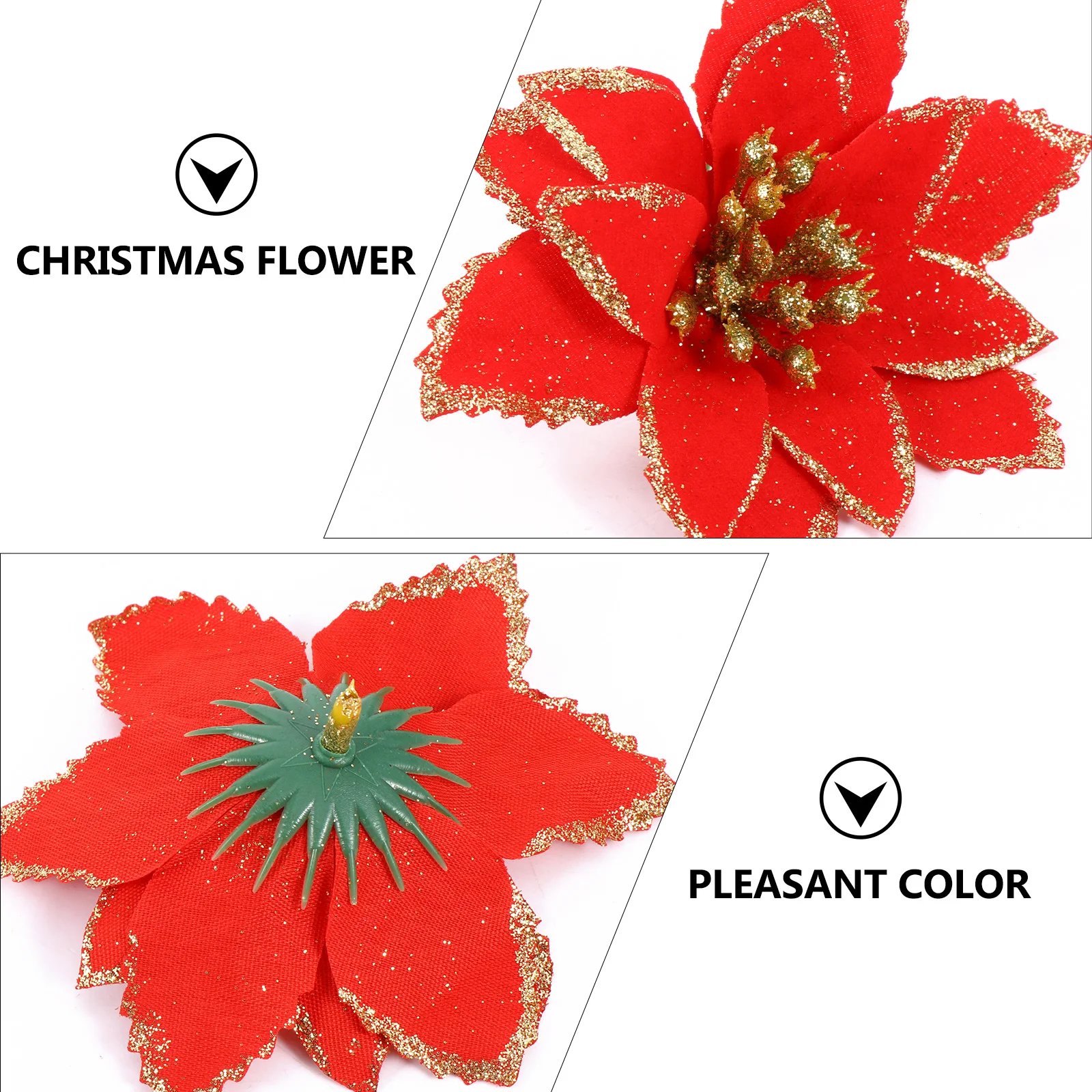 

24Pcs Christmas Simulation Flower with Sparkle Powder Lifelike Flower Ornament Prop for Xmas Tree Decorations Festival Events