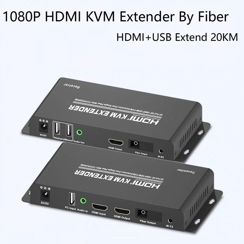 

HDMI KVM Extender Over Single SC Fiber With TCP/IP 20KM Full HD 1080P Keyboard Mouse Control Loop Out 3.5 Audio Extractor