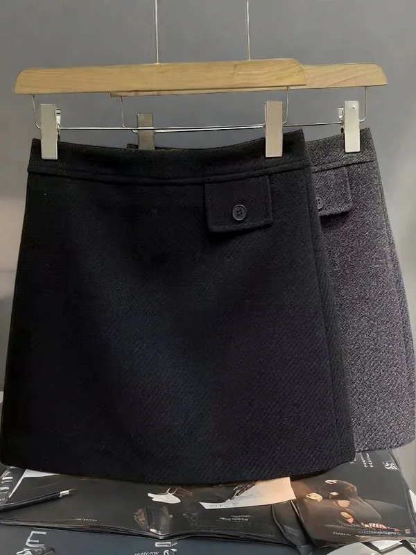 

ay Woolen Skirt Women's Korean Sle High Waist A-Line Skirt Spring Autumn Winter Ci Commute Asymmetric Hand Ironed