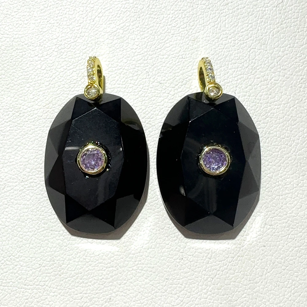 Naturstein Amethyst Tigerauge Labradorit mit Zirkonia eingelegter geometrischer Anhänger DIY Halskette Ohrringe Modeschmuck – Detail 2