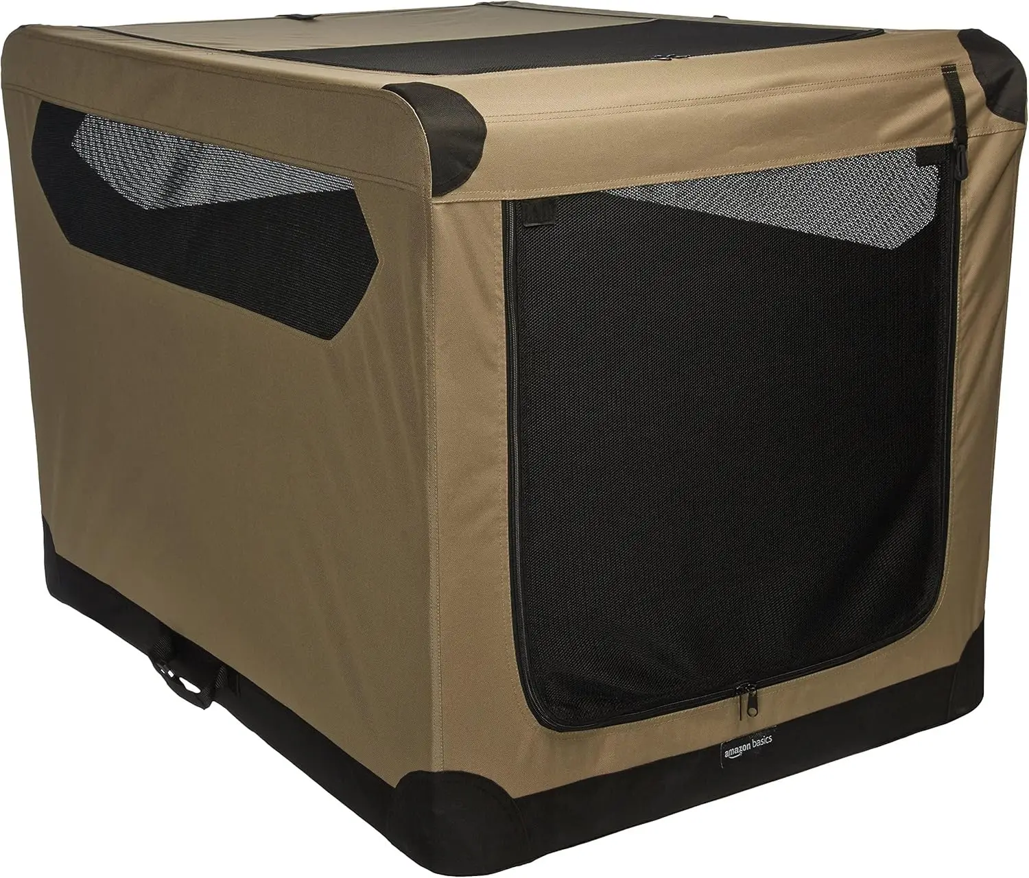 

Collapsible Double Door Dog Crate, Lightweight Soft-Sided Portable Kennel XL 42x31x31 Tan
