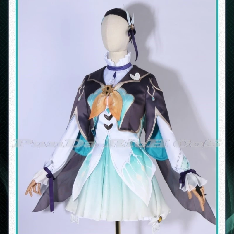 게임 혼카이 스타 레일 두진 반딧불 코스프레 코스튬 원피스, 반딧불 가발 렌즈 신발 머리핀, 여자 할로윈 파티 세트