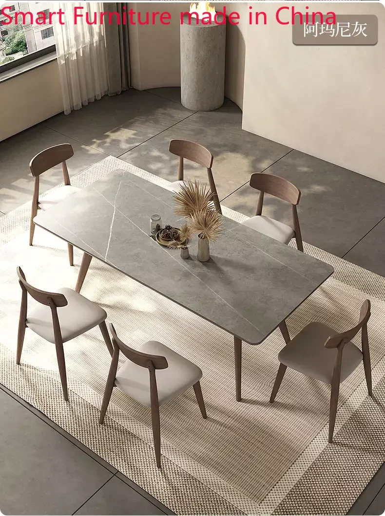 

Grey solid wood slate dining table Modern simple ash rectangular Italian small household Nordic style dining table