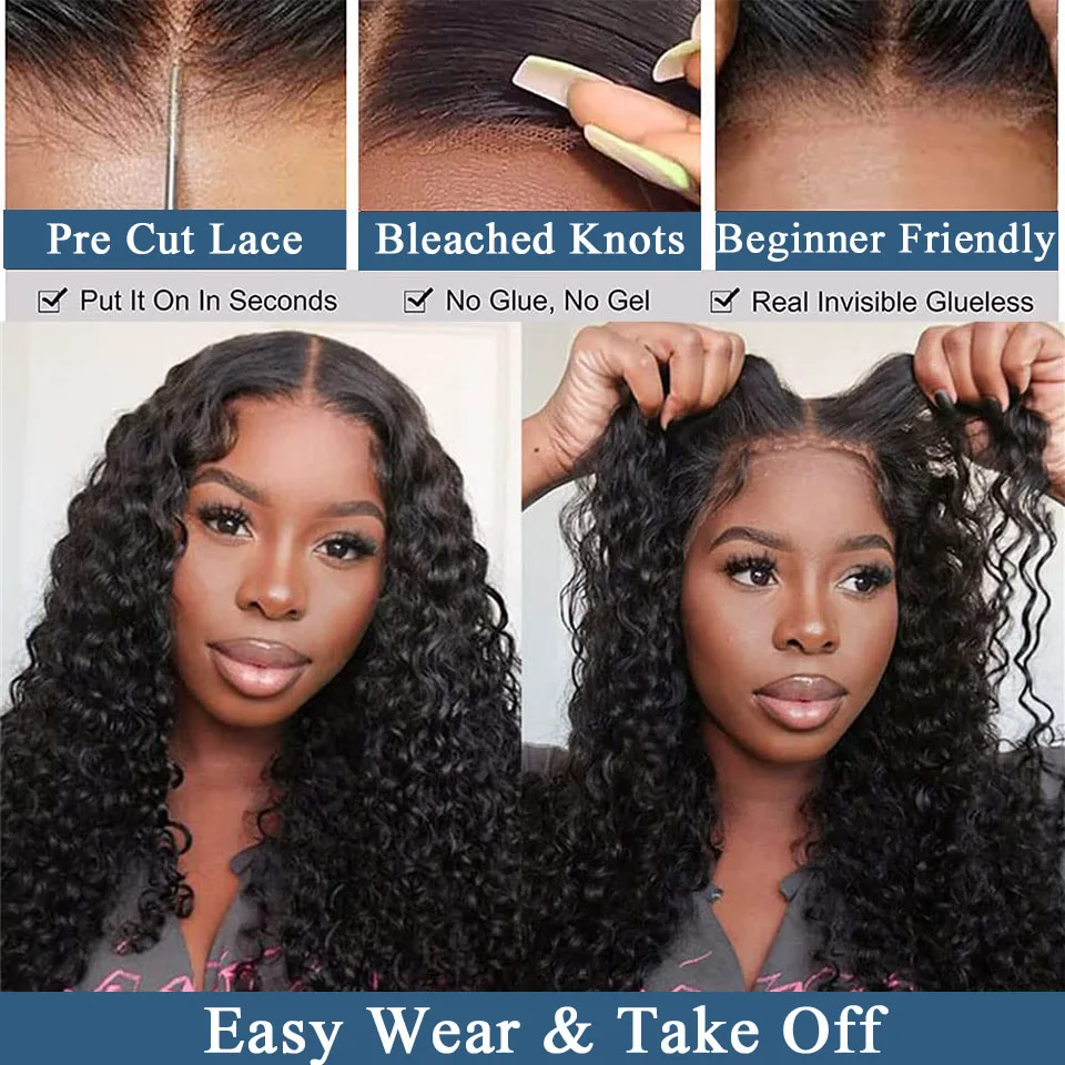 Glueless Wigs Human Hair Wear And Go Pre Cut Curly Human Hair Lace Wig For Women Preplucked Density180 Ready To Wear Can Be Dyed