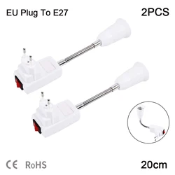 2PCS E27 Socket Adapter with Switch EU Plug 20CM Flexible Light Bulb Lamp Holder Extension Adapter Converter Screw Socket